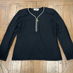 Escada Vintage 1980 Quarter Zip Pullover Top EU 40 US 8 Black Zipper Designer